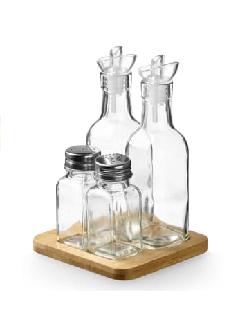 Vivalto Gewürz- und Ölset mit Holzsockel, 4-teilig in Transparent, 15 x 20 x 7 cm