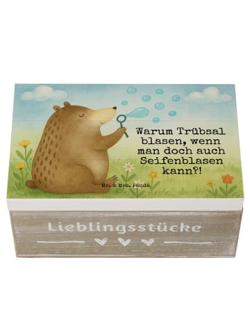 Mr. & Mrs. Panda Holzkiste Bär Seifenblasen Design mit Spruch in Weiß