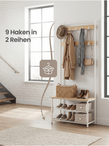 VASAGLE Garderobenständer Dacey in Eichenfarben-Cremefarben - (B)70 x (H)175 x (T)32 cm