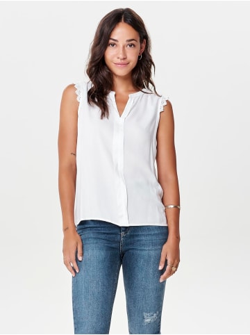 ONLY Legere Shirt Bluse mit Spitzen Details Ärmellos in Weiß