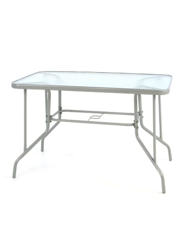 VCM  Stahltisch mit Glasplatte und Schirmloch in Silber