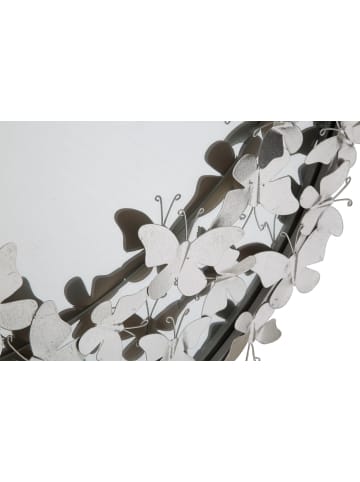 Mauro Ferretti Runder Wandspiegel mit Schmetterlingen aus silberfarbenem Metall, 91 x 3 x 94 cm