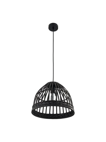 home24 home24 1-flammige Pendelleuchte aus Eisen & Rattan in Beige, 35 x 150 x 35 cm in Schwarz