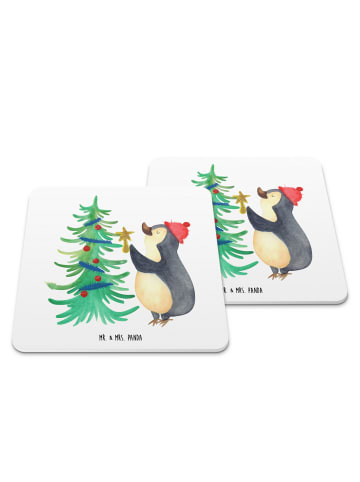Mr. & Mrs. Panda Untersetzer Pinguin Weihnachtsbaum ohne Spruch in Weiß