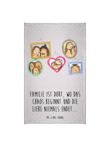 Mr. & Mrs. Panda Handtuch Igel Familie mit Spruch in Grau Pastell