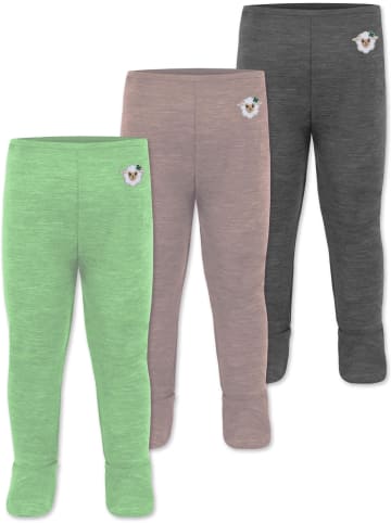 Normani Outdoor Sports 3er Pack Baby Merino Unterhose mit Füßen in Anthrazit/Rosa/Grün