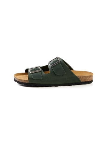 Camel Active Leder Pantolette mit Korkfußbett in Dunkelgrün