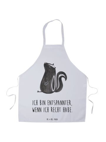 Mr. & Mrs. Panda Kochschürze Stinktier Sitzen mit Spruch in Weiß