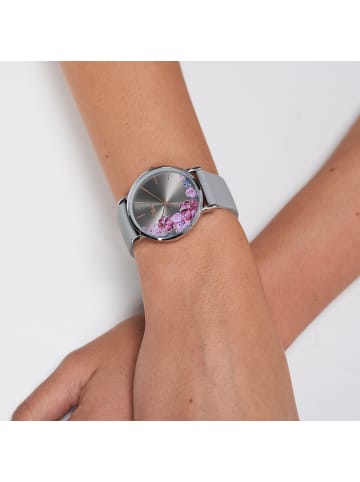 s.Oliver Armbanduhr mit schönen Blumendetails in grau