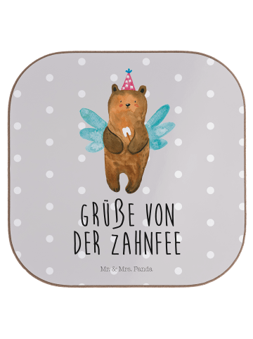 Mr. & Mrs. Panda Bierdeckel Bär Zahnfee mit Spruch in Grau Pastell