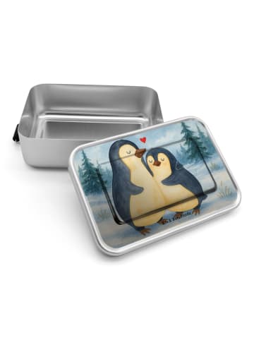 Mr. & Mrs. Panda Brotbox Pinguin umarmen Design ohne Spruch in Weiß