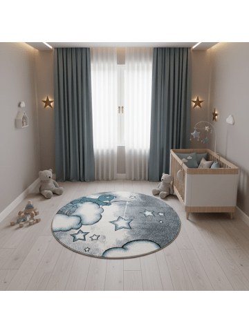 KADIMA DESIGN Kinderteppich Waschbar Bär TASNA Strapazierfähig OEKO-TEX Kinderzimmer in Blau