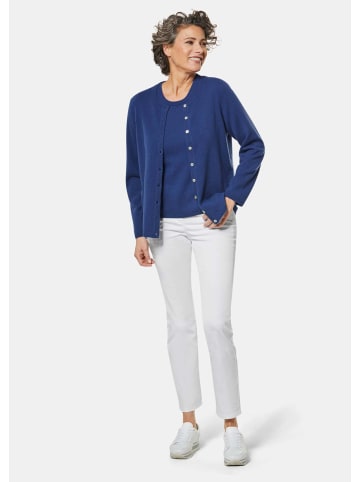 GOLDNER Kurzgröße: Eleganter Herbstcardigan mit Rundhals in dunkelblau