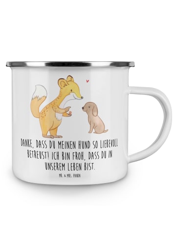 Mr. & Mrs. Panda Camping Emaille Tasse Danke Hundesitter mit Spruch in Weiß