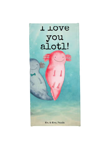 Mr. & Mrs. Panda Badehandtuch Axolotl Liebe Design mit Spruch in Weiß