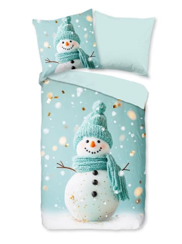 JACK 2 tlg. Flanell Bettwäsche 135x200cm Happy Schneemann in Blau/Weiß