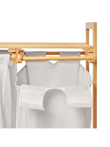 Lumaland Wäschekorb Bambus 73x64x33cm weiß 2 Wäschesäcke ausziehbar Weiß