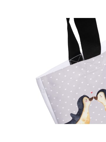 Mr. & Mrs. Panda Tote Bag Pinguine Kuss mit Spruch in Grau Pastell
