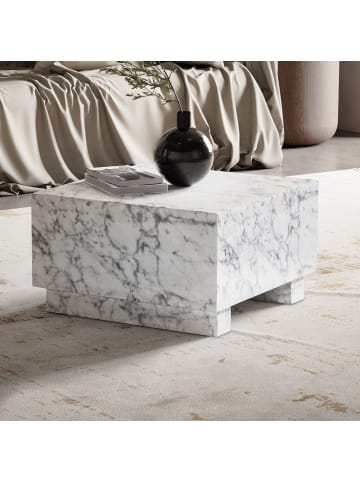 KADIMA DESIGN Couchtisch MONOBLOC 60x60x35 cm Hochglanz mit Marmor Optik, in Weiß