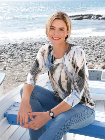 WITT WEIDEN Rundhals-Shirt in mittelblau-camel-bedruckt