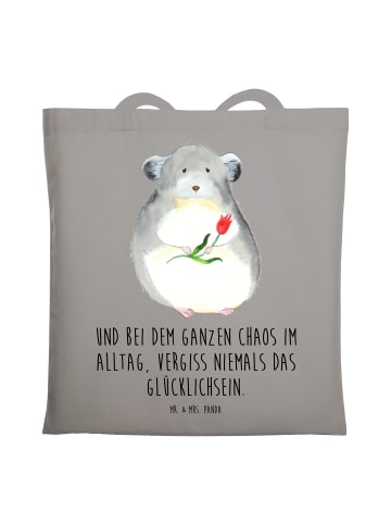 Mr. & Mrs. Panda Shopping Tasche Chinchilla Blume mit Spruch in Light Grey