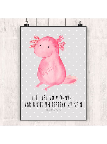 Mr. & Mrs. Panda Bild Axolotl Niedlich mit Spruch in Grau Pastell