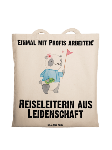 Mr. & Mrs. Panda Einkaufstüte Reiseleiterin Leidenschaft mit Spruch in Creme