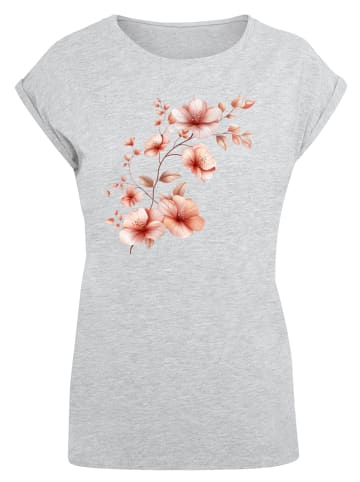 F4NT4STIC Extended Shoulder T-Shirt Rosa Blumenzweig 3D in grau meliert