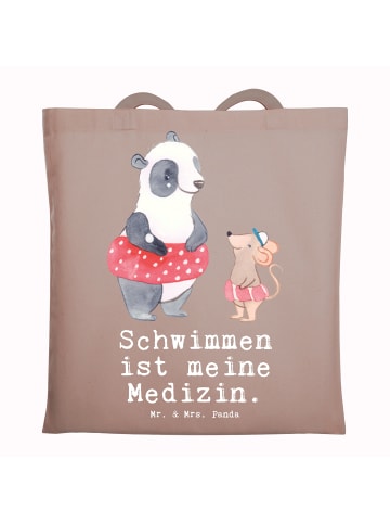 Mr. & Mrs. Panda Einkaufstüte Otter Schwimmen mit Spruch in Braun Pastell