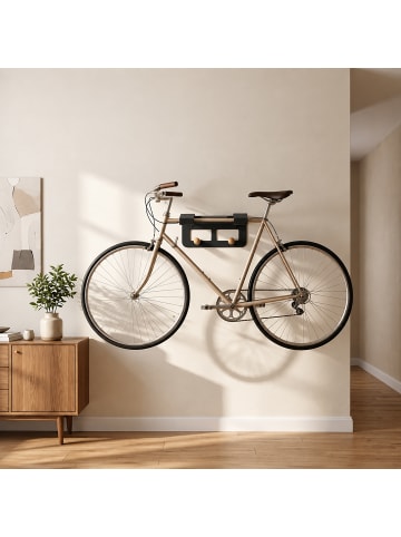 relaxdays Fahrrad Wandhalterung in Schwarz - (B)35 x (H)9,5 x (T)30,5 cm