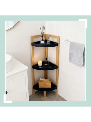 relaxdays Bambus-Eckregal "3 Ablagen" in Natur/ Schwarz - (B)23 x (H)77 x (T)23 cm