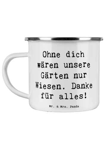 Mr. & Mrs. Panda Emaille Becher Spruch Dankbarer Gärtner mit Spruch in Weiß