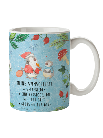 Mr. & Mrs. Panda Tasse Pinguin Wunschliste mit Spruch in Eisblau