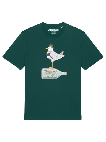 wat? Apparel T-Shirt Möwe mit Hut in Dunkelgrün