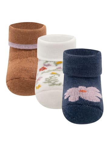 ewers 3er-Set Newborn Socken 3er Pack Blümchen in latte-tinte-brick