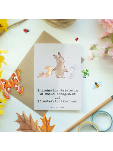 Mr. & Mrs. Panda Glückwunschkarte Erzieherin Chaos-Management mi... in Grau Pastell