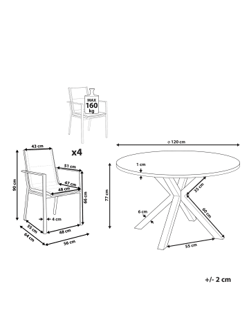 Beliani 5-tlg Gartentisch Set MALETTO/BUSSETO in Schwarz/Heller Holzfarbton/Transparent