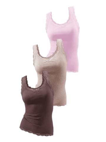 H.I.S Achseltops, H.I.S (3-Stck.) in rosé, braun, taupe