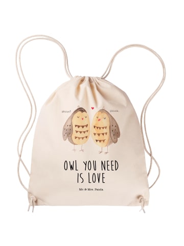 Mr. & Mrs. Panda gym rucksack Eulen Liebe mit Spruch in Creme