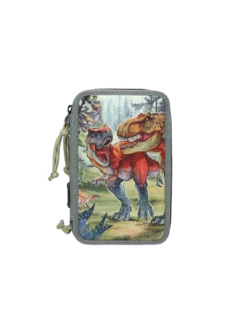 Depesche 3-Fach Federtasche BITE inkl. Stifte Dino World in Grau-Grün 20 x 13 x 7,5 cm