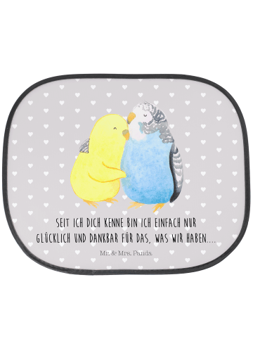 Mr. & Mrs. Panda Autosonnenschutz Wellensittich Liebe mit Spruch in Grau Pastell