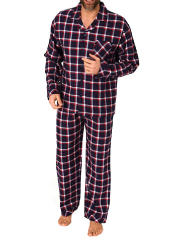 NORMANN Durchknöpfbare FlanellPyjama KaroMuster - 75009 in marine
