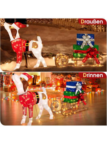 COSTWAY LED Hund mit Schlitten Weihnachtsdeko in Bunt