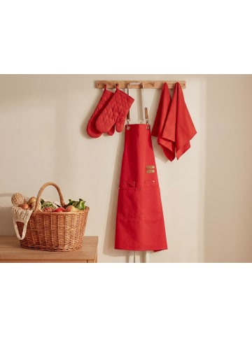 Beliani 5-tlg Küchentextilien Set BRASSICA in Rot/Braun/Grau