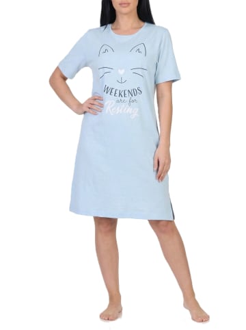 NORMANN Kurzarm Nachthemd Katzen Optik Übergröße 125 214 380 in hellblau