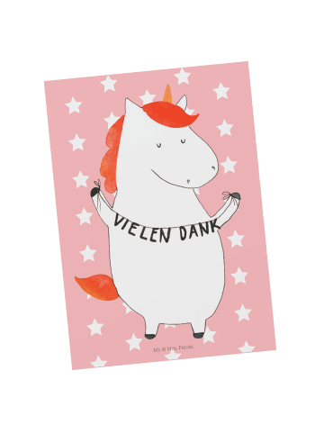 Mr. & Mrs. Panda Grußkarte Einhorn Dankeschön ohne Spruch in Rot Pastell
