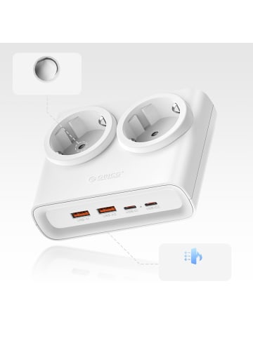 Orico PDC25 25W 6-in-1 Steckdosenleiste (2x Netzanschluss + 2x USB-A + 2x USB-C)