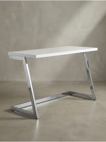 KADIMA DESIGN Schreibtisch Modern | Hochglanz Weiß/Silber, 120x55cm, Metallbeine in Silber