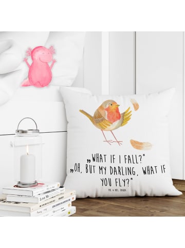 Mr. & Mrs. Panda kissen bedruckt Rotkehlchen Federn mit Spruch in Weiß