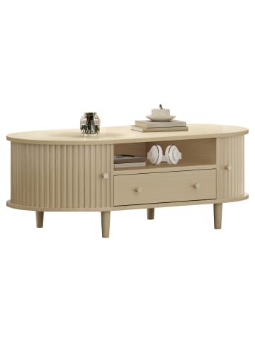 ABRIHOME Couchtisch in Natur mit Schublade Rolltür offenem Fach 100x50x36 cm
